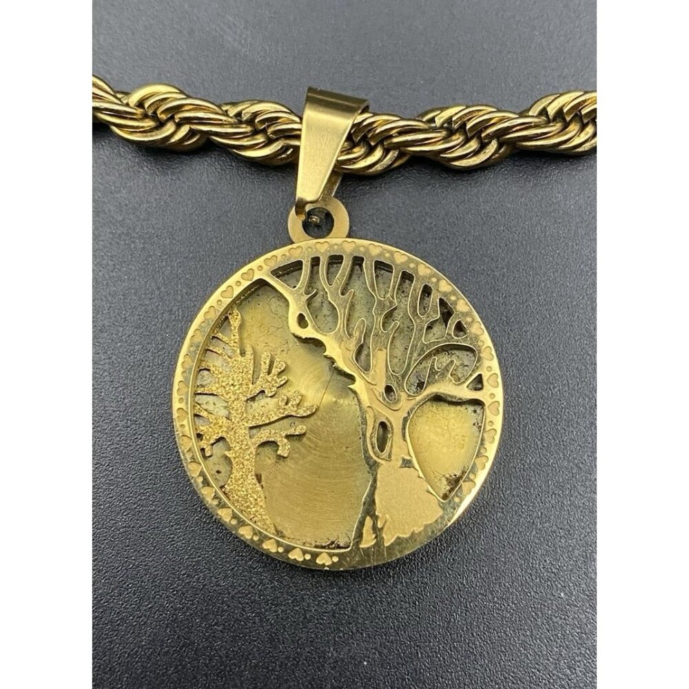 Two Trees 2D Pendant Rope Chain Necklace Gold Tone Stainless Steel 5 mm 24" - Picture 3 of 9